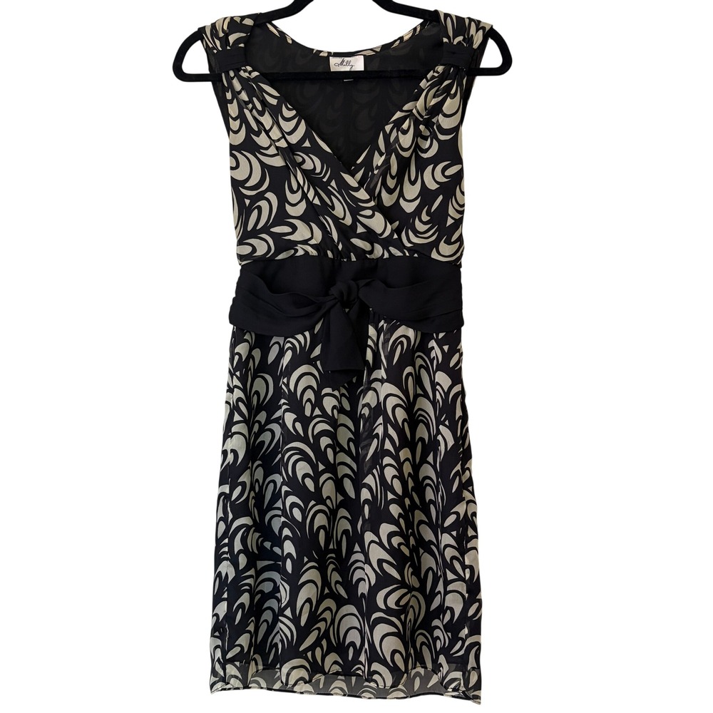 An Original Milly of New York Sleeveless Silk Dress Black White Sz 2 VTG Y2K